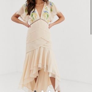 Occasion Midi Dress with Circle Trim and Embroider